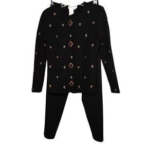 Vintage Outlander Embroidered Black Cardigan and Pants Set- M